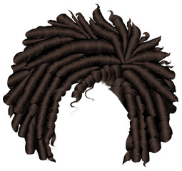 trendy curly  african brown hair  . realistic  3d . fashion beauty style .