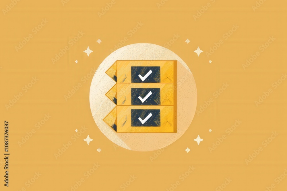 Poster a simple illustration featuring checklist items on yellow background, symbolizing organization and t
