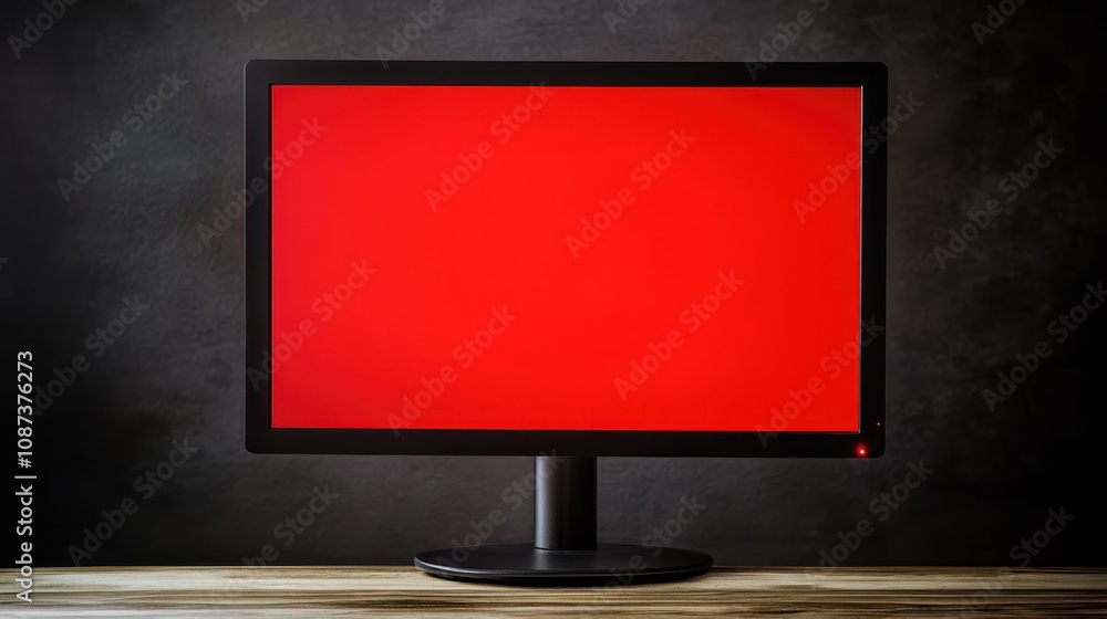 Poster a blank computer monitor displaying a solid red screen against a dark background.