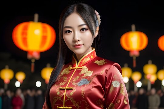 a beautiful girl is celebrating the Chinese New Year holiday