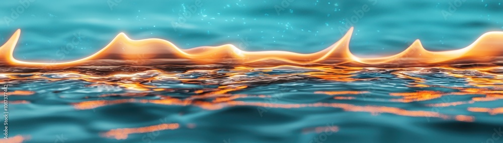 Poster a vibrant close-up of shimmering water with a wave-like pattern, showcasing reflections and a dynami