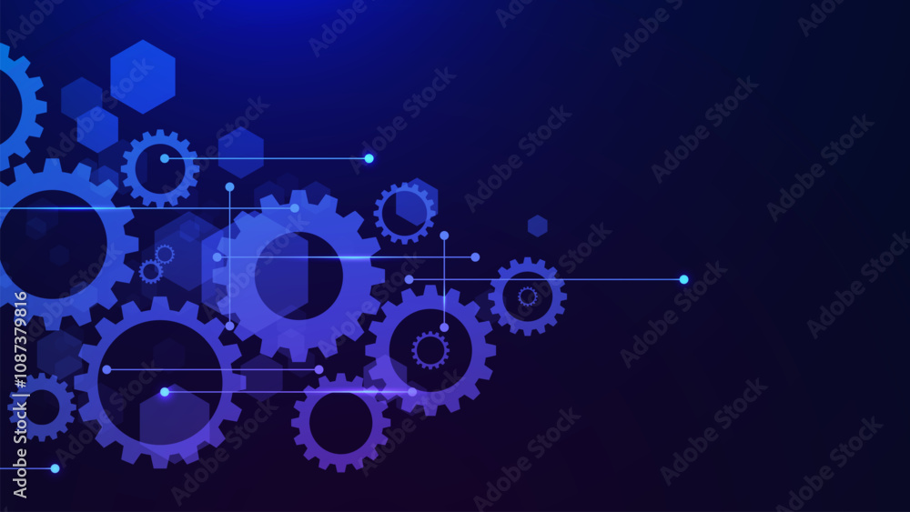 Poster gear element and cogs wheel mechanism. abstract high digital technology and engineering concept back