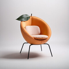 comfy chair or sofa, with orange color, and oranges fruit shapes or look like, isolated in light grey background