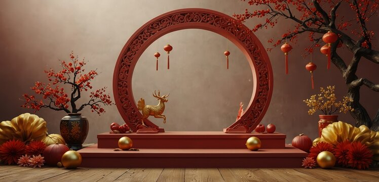 Podium background themed chinese new year