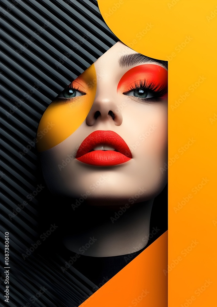 Aufkleber retro pop art inspired portrait of a woman with a pensive captivating expression set against a drama