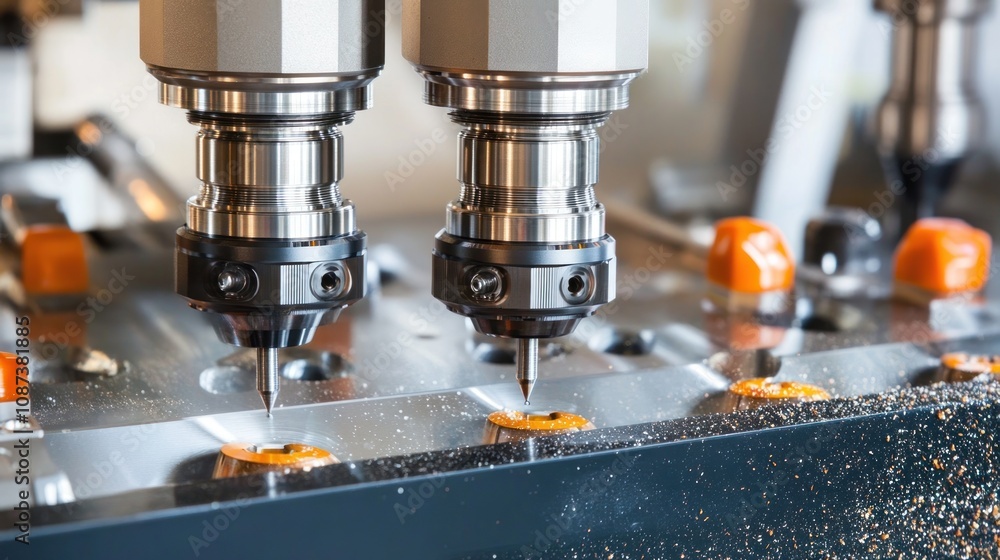 Poster dual spindle machine precisely machining metal components