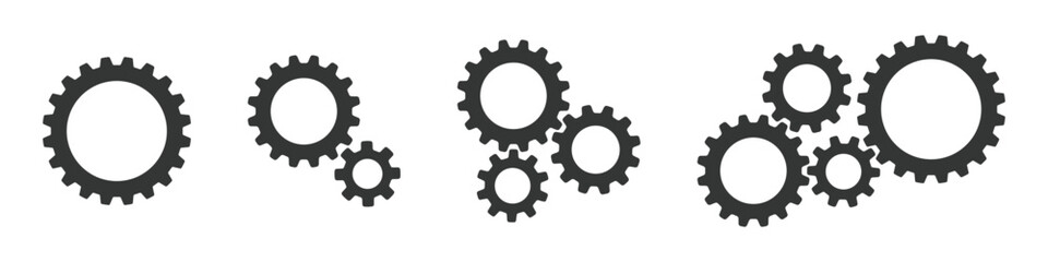Gear icon vector graphic design set isolated in transparent background. Settings symbol vector silhouette collection template elements design
