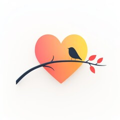 A solitary bird perched on a heartshaped branch. Loneliness in love. 3D illustration on white isolated background.
