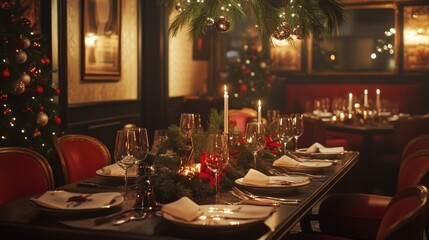 Christmas dinner table without people