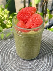 Matcha green tea over night oats meals with Siam Ruby Pomelo