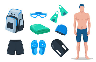 Swimwear and swimming accessories. Swimmer.