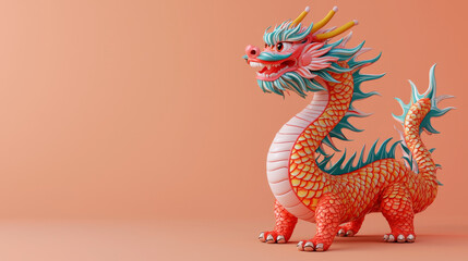 Obraz premium vibrant dragon symbolizing luck and fortune, perfect for Spring festival. Its colorful scales and intricate details make it striking centerpiece