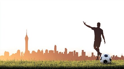 Close up of Soccer Ball on Freshly Cut Grass with Clean Background for Text Overlay