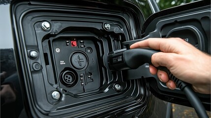 Naklejka premium Electric Vehicle Charging Port Connection Detail