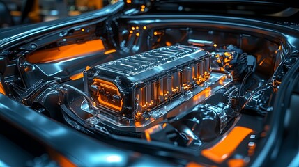 Fototapeta premium Electric Car Battery System Detailed Interior View