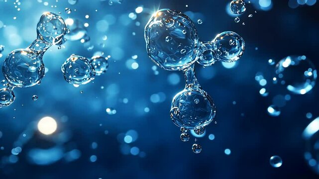 Liquid water molecules in motion, abstract background