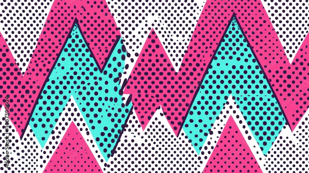 Poster abstract geometric pattern with pink teal dots