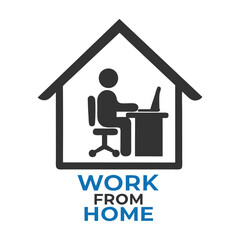 Work from Home and Stay Safe Silhouette Vector Icon Illustration.