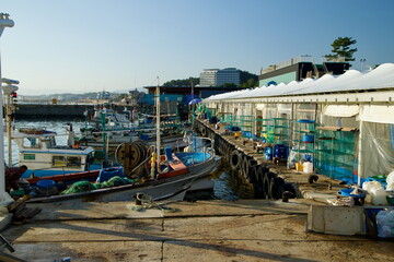 Fishing Boats and Market Stalls at Seorak Port