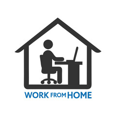 Work from Home and Stay Safe Silhouette Vector Icon Illustration.