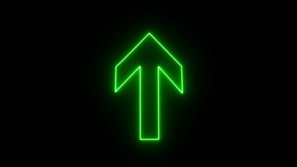 Directional icon , glowing neon light up directional arrow line looking signal on the black background .