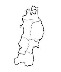 手書きのシンプルなモノクロの東北地方