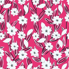 Seamless pattern with flowers and leaves