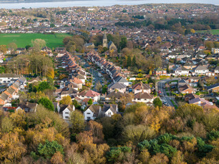 Christ Church and housing in Higher Bebington, Wirral, England