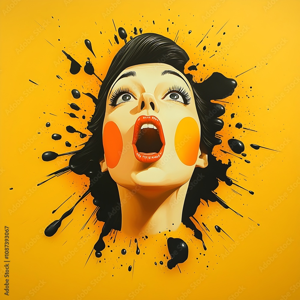 Aufkleber retro pop art inspired portrait of a woman with a range of exaggerated emotive facial expressions cr
