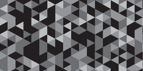 Seamless geometric pattern square shapes low polygon backdrop background. Abstract geometric wall tile and metal cube background triangle wallpaper. Black and white crystals backdrop.