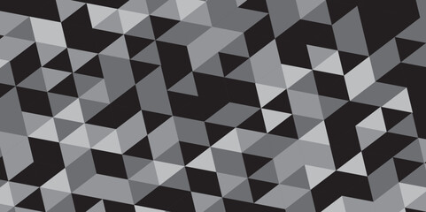 Seamless geometric pattern square shapes low polygon backdrop background. Abstract geometric wall tile and metal cube background triangle wallpaper. Black and white crystals backdrop.