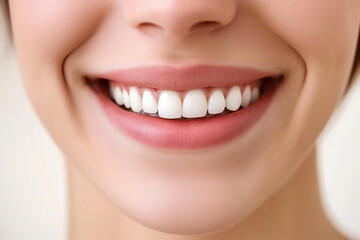 Fototapeta premium woman with a white smile showing her teeth. Concept of happiness and confidence