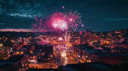 Fireworks Display Over Night Cityscape