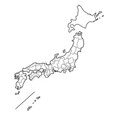 手書きのシンプルなモノクロの日本地図