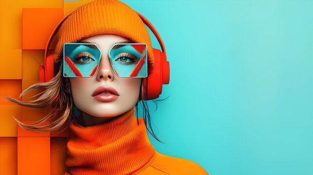 Captivating Retro Pop Art Woman with Fluid Movements and Striking Abstract Motifs A visually stunning digital painting in a style that evokes the essence of the Vaporwave aesthetic