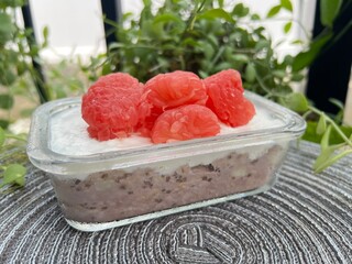 Yogurt over night oats meals with Siam Ruby Pomelo