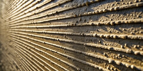A textured surface with parallel lines and raised bumps, a muted and warm palette bathed in soft sunlight.