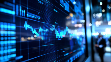 Fototapeta premium Audience ratings data displayed on a computer monitor, with analysts discussing trends in a modern office