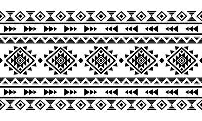 Southwest Aztec geometric Native American Mexican Navajo tribal ethnic seamless pattern fabric black and white design vector for textile printing