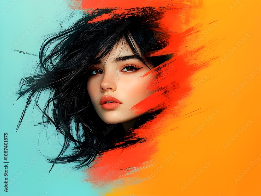 Poster captivating retro pop art woman with a spectrum of animated facial reactions executed in a dynamic g