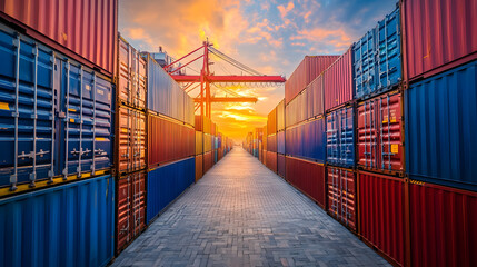 Fototapeta premium Global Trade and Logistics: Shipping Containers, Maritime Ports, Cargo Transport, Warehousing, and International Commerce