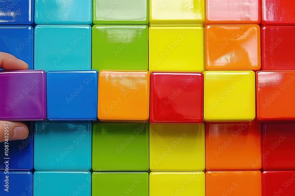 Poster a colorful image of blocks with a hand reaching through them