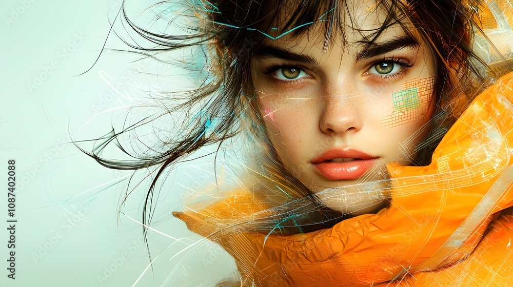 Poster captivating retro pop art woman with dynamic facial expressions bold graphic elements and a neon inf