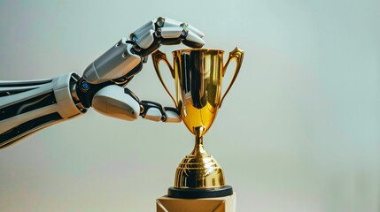 Golden trophy cup placed on pedestal representing success achievement and victory in competition or sports event  Concept of winning accomplishment honor and rewards