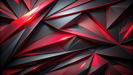 Abstract geometric composition with sharp angles and contrasting colors, black and red, creating a dynamic and futuristic design.