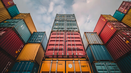 Fototapeta premium Global Trade and Logistics: Shipping Containers, Maritime Ports, Cargo Transport, Warehousing, and International Commerce