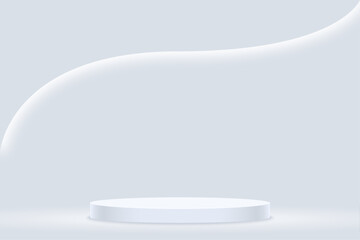 Light grey podium for product presentation with bright illuminated