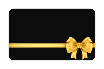 Mockup black gift card with gold bow and gold ribbon  isolated on white background