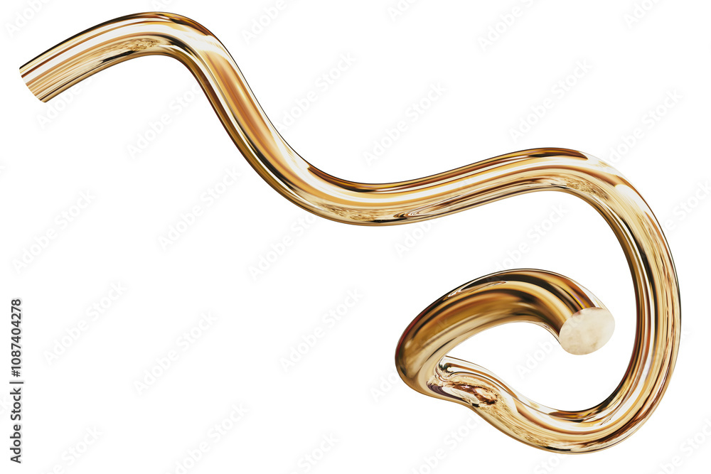 Poster 3d gold metallic abstract shape objects, 3d rendering chrome gradient shape design element, futurist