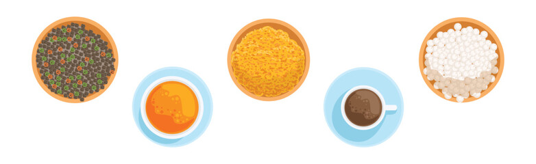 Tasty Food and Meal Different Served Vector Set